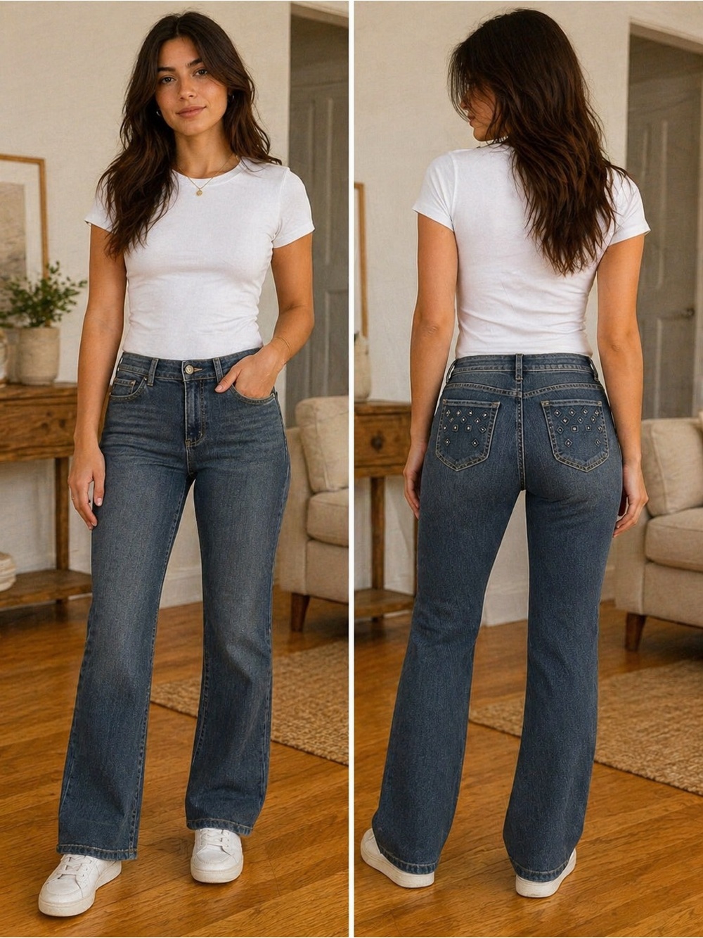 Chico's Embellished Pocket Bootcut Jeans Size 0 Regular (4)